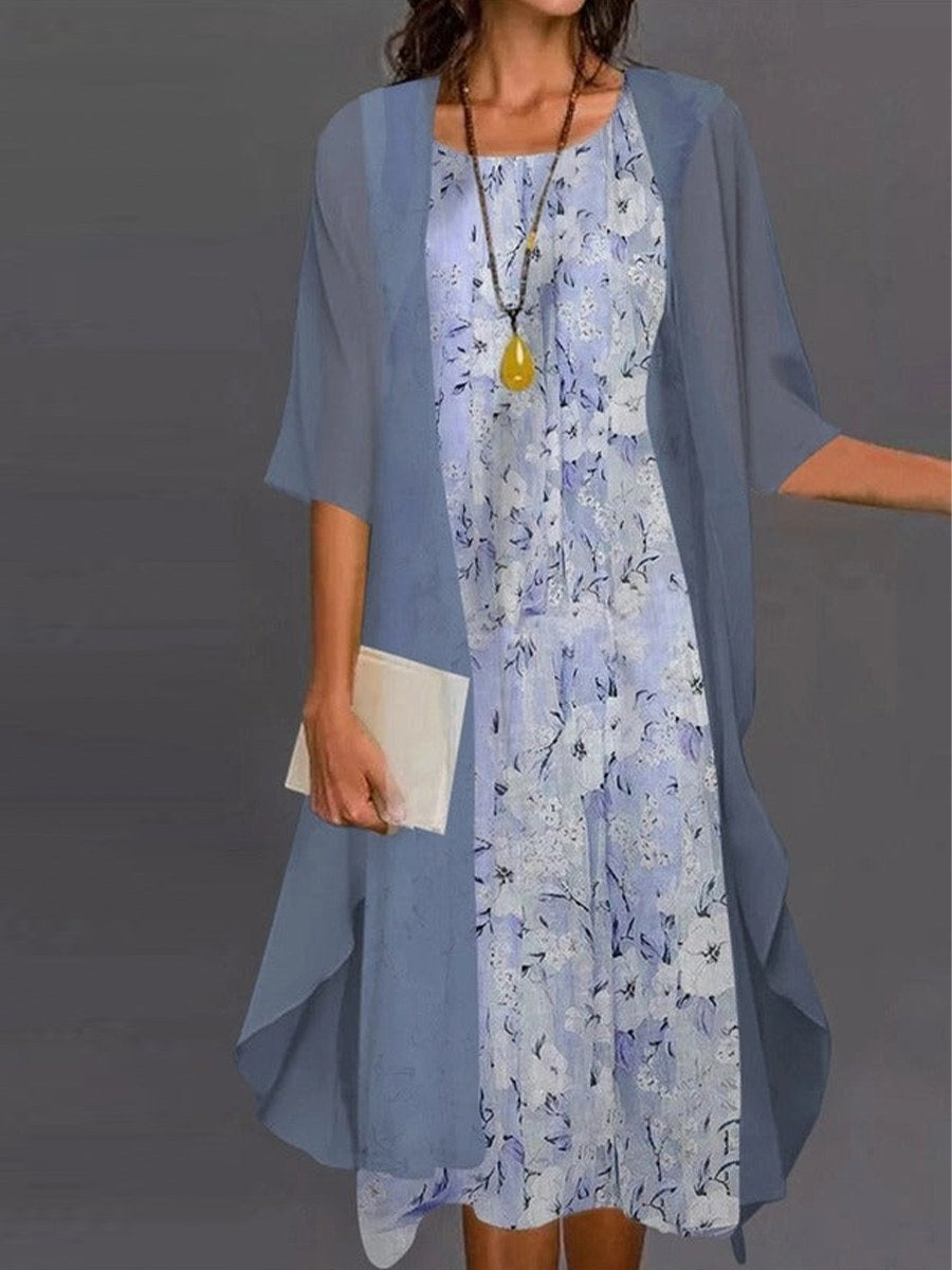 Candelaria | Casual Floral Crew Neck Half-Sleeve Two-Piece Set for Women