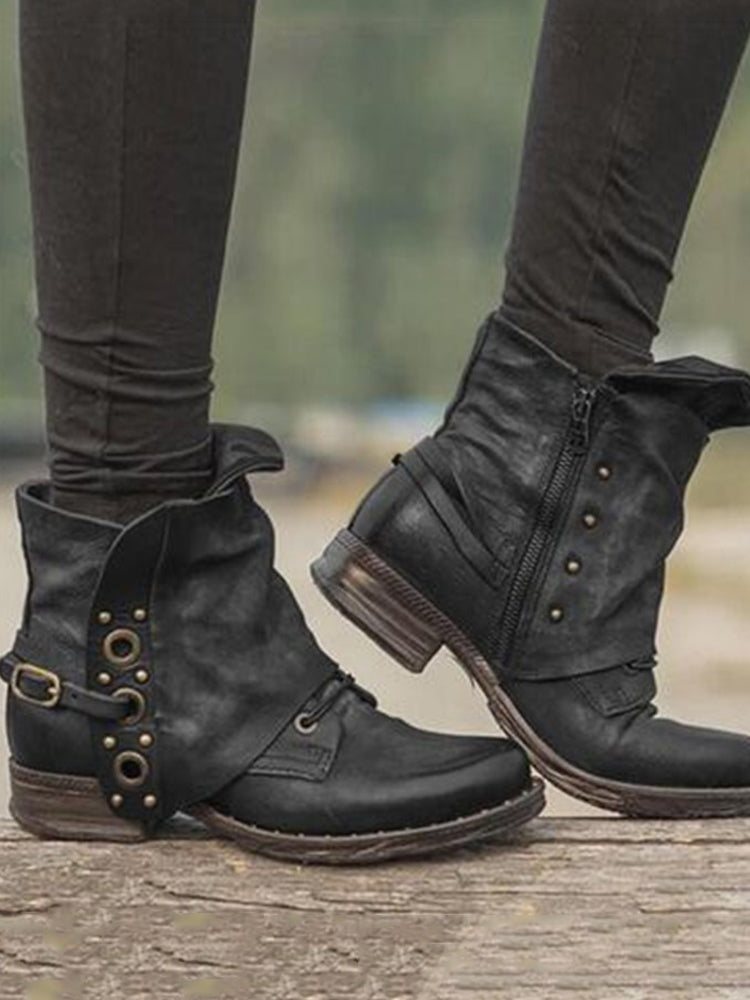 Arcelia | Vintage Studded Buckle Ankle Boots