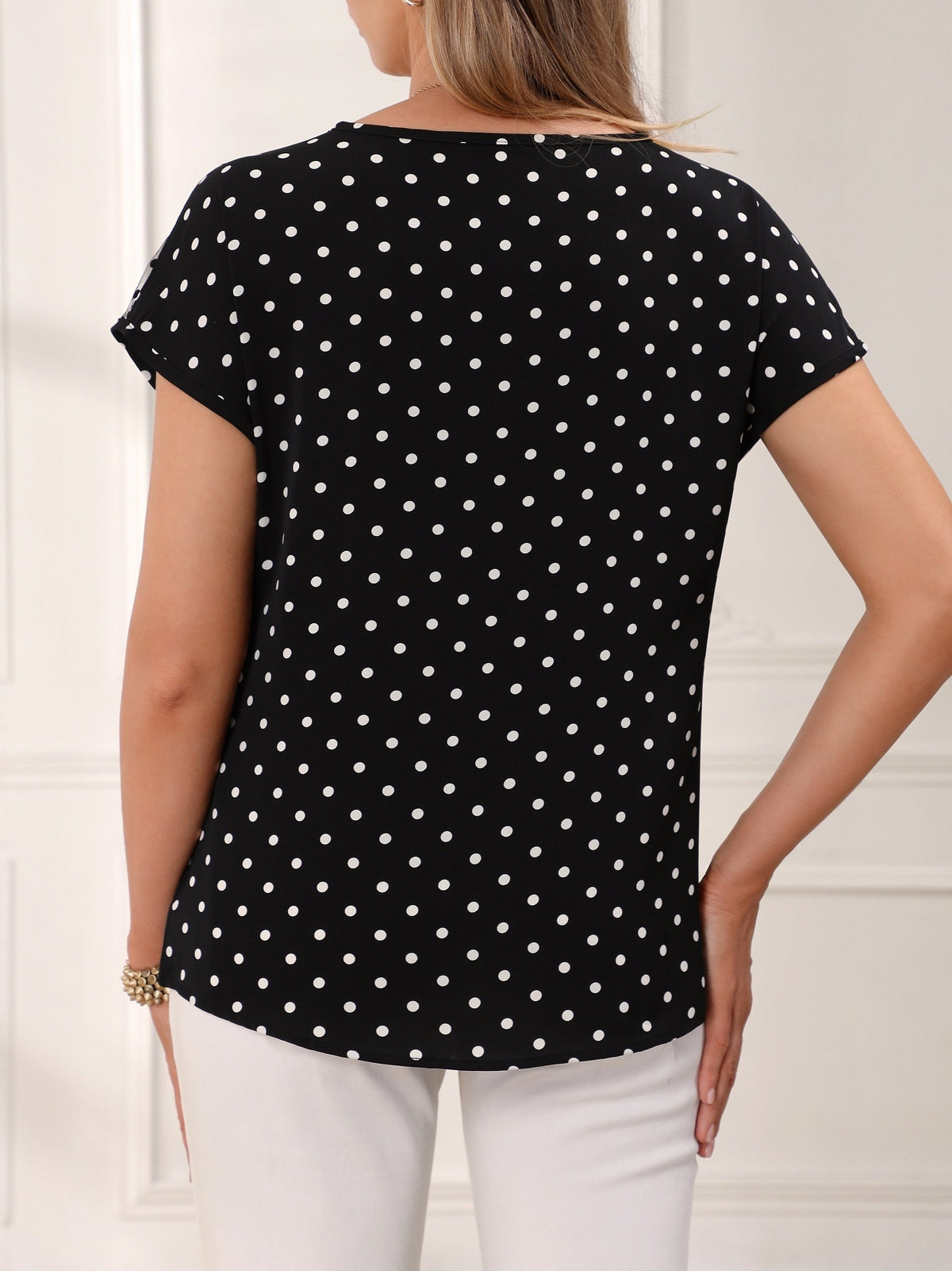 Nefeli | Polka Dot Lace Detail Blouse for Women