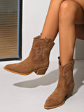 Clémence | Retro Embroidered Block Heel Mid-Calf Boots