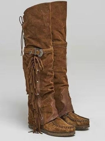 Bernadette | Over-the-Knee Tassel Rivet Flat Boots