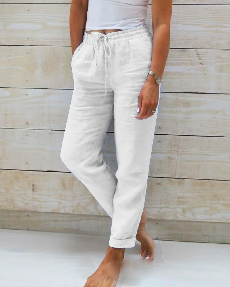 Delmira | Linen Elastic Trousers for Women