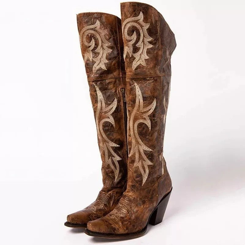 Romilda | Retro Pattern Block Heel High Boots