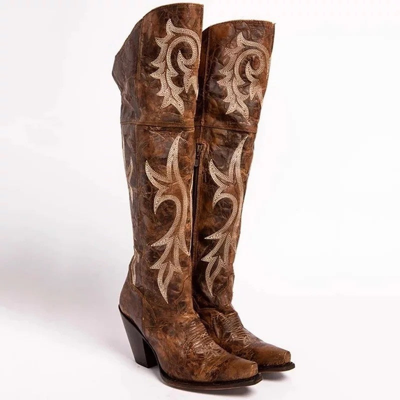 Romilda | Retro Pattern Block Heel High Boots