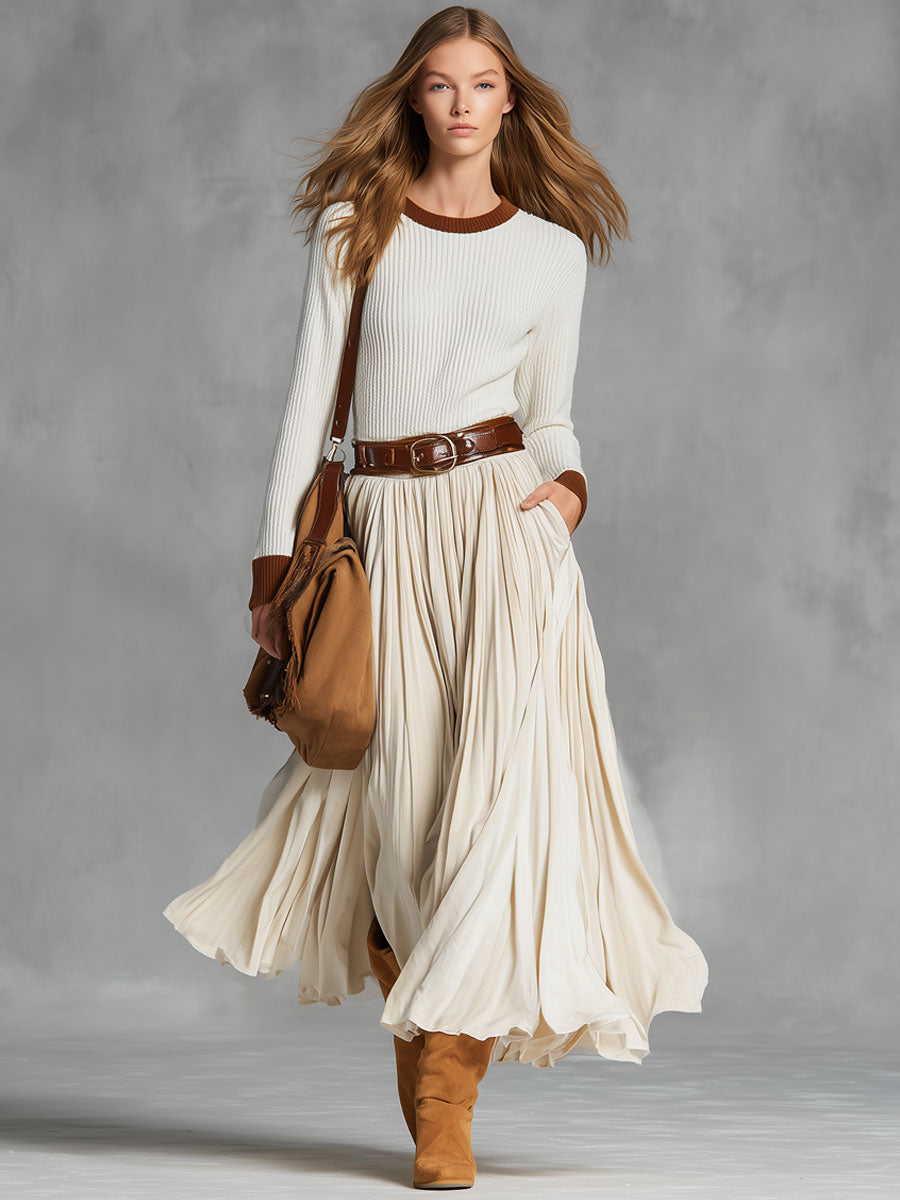 Rosalba | Beige Velvet Lace-Up Skirt
