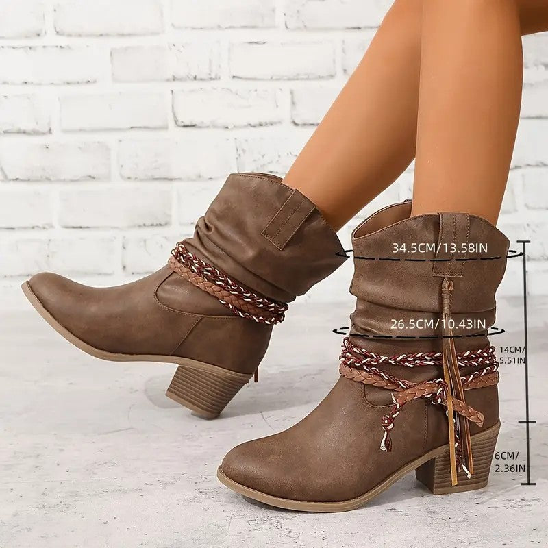Albertine | Vintage Cowboy Tassel Ankle Boots