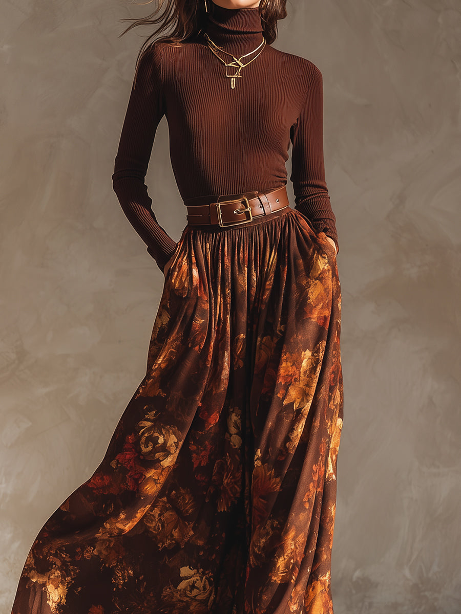 Océane | Knitted Top and Printed Skirt Set for Women