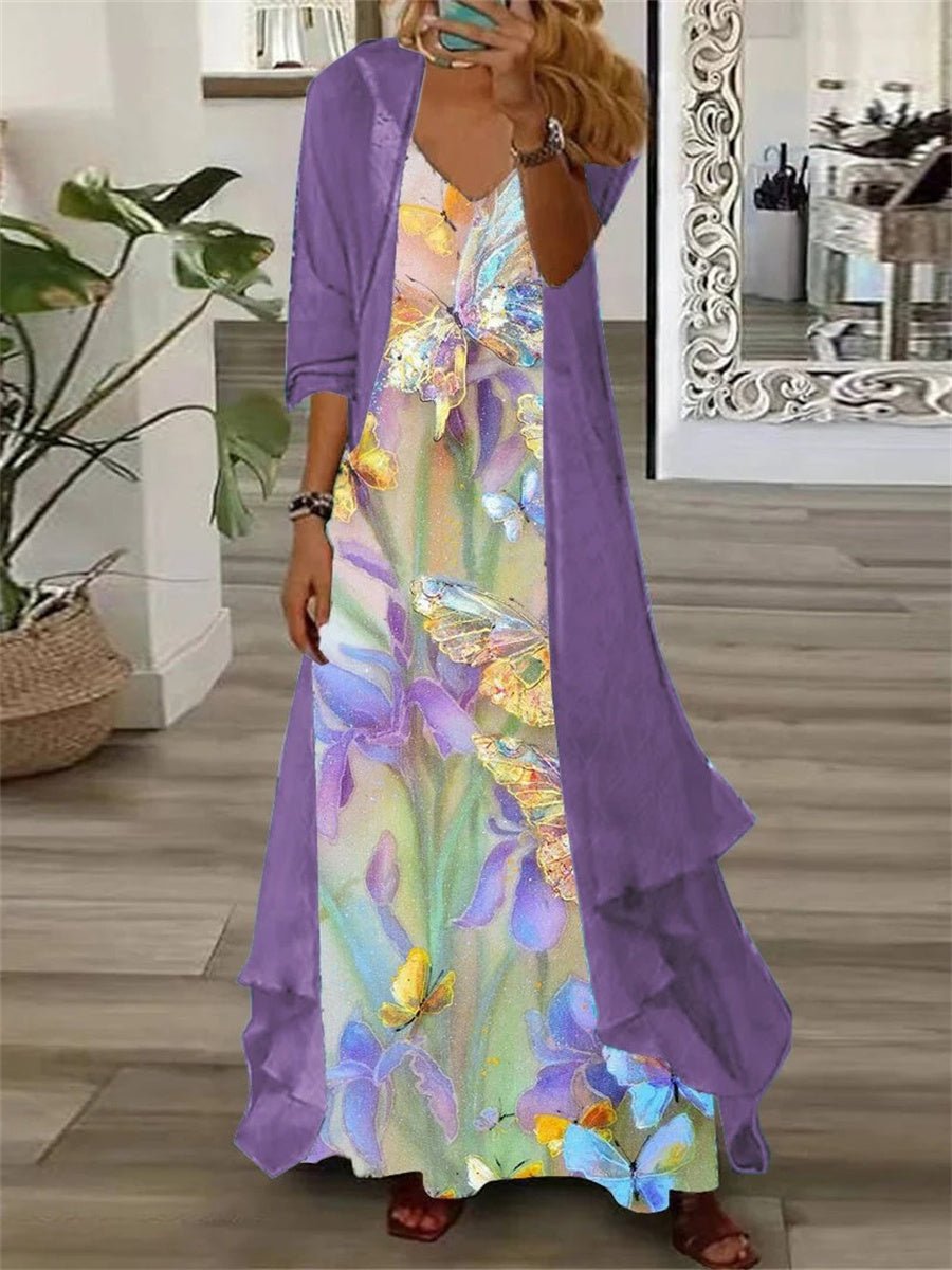 Murielle | Purple Floral Long Sleeve Maxi Set for Women