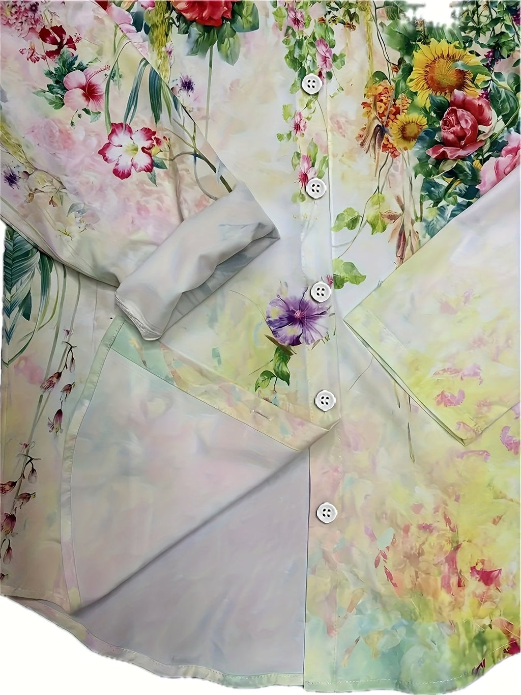 Ivory | Floral V-Neck Long-Sleeve Blouse for Women