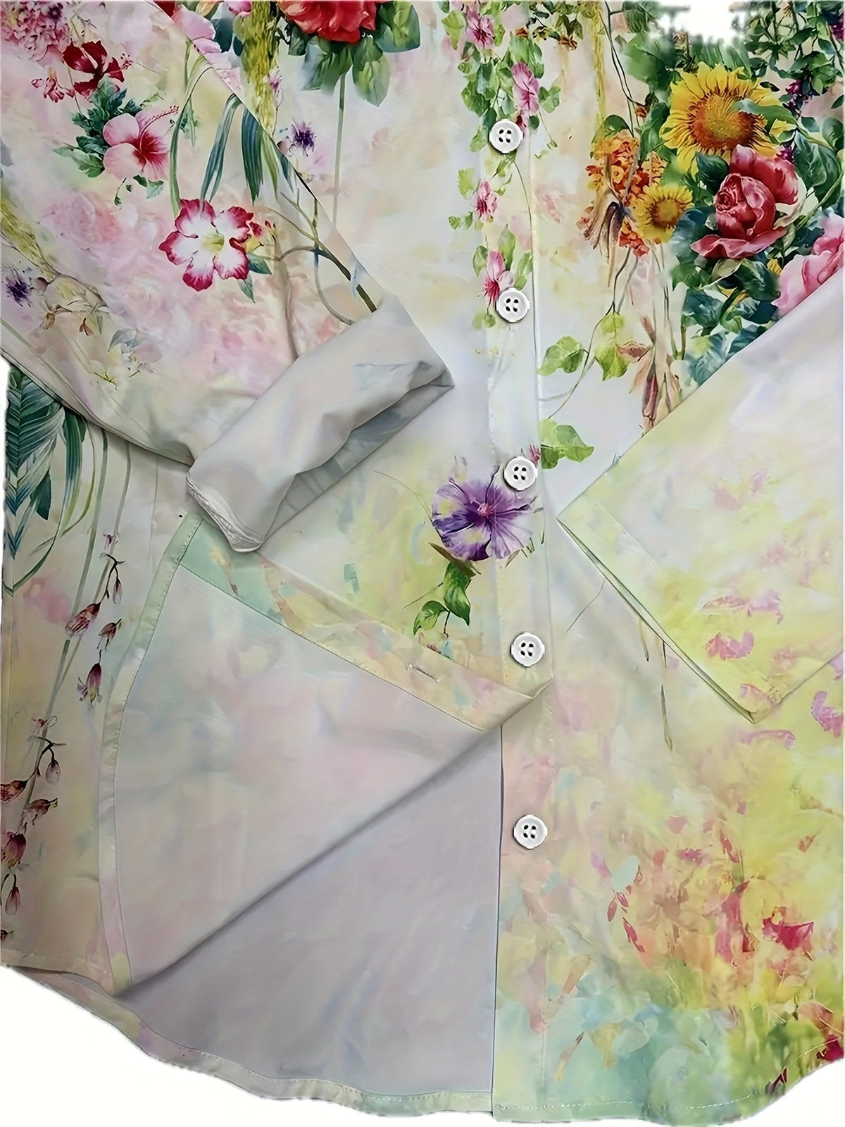 Ivory | Floral V-Neck Long-Sleeve Blouse for Women