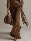 Rachelle | Faux Suede Tassel Flared Trousers for Women