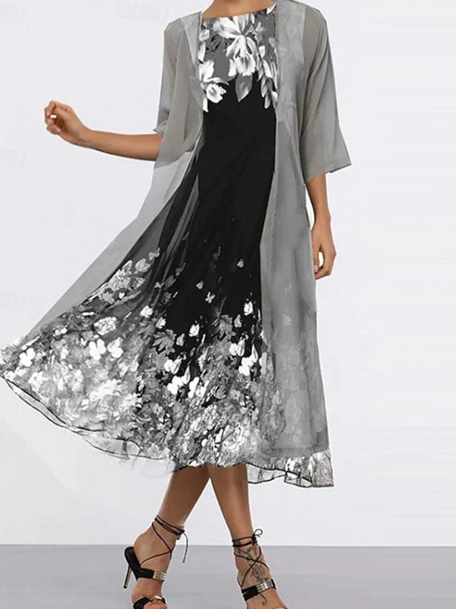 Genoveva | Floral Crew Neck Half-Sleeve Loose Two-Piece Set for Women
