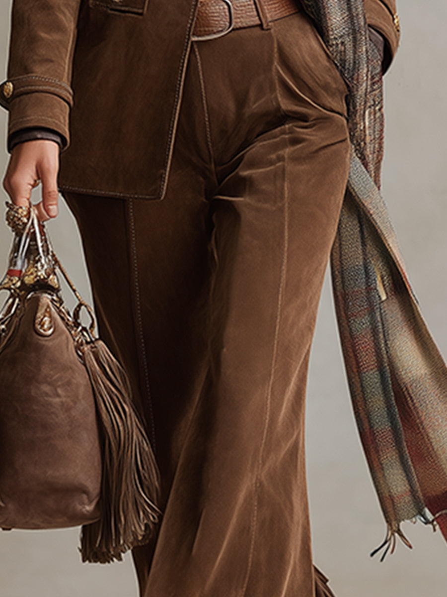 Rachelle | Faux Suede Tassel Flared Trousers for Women