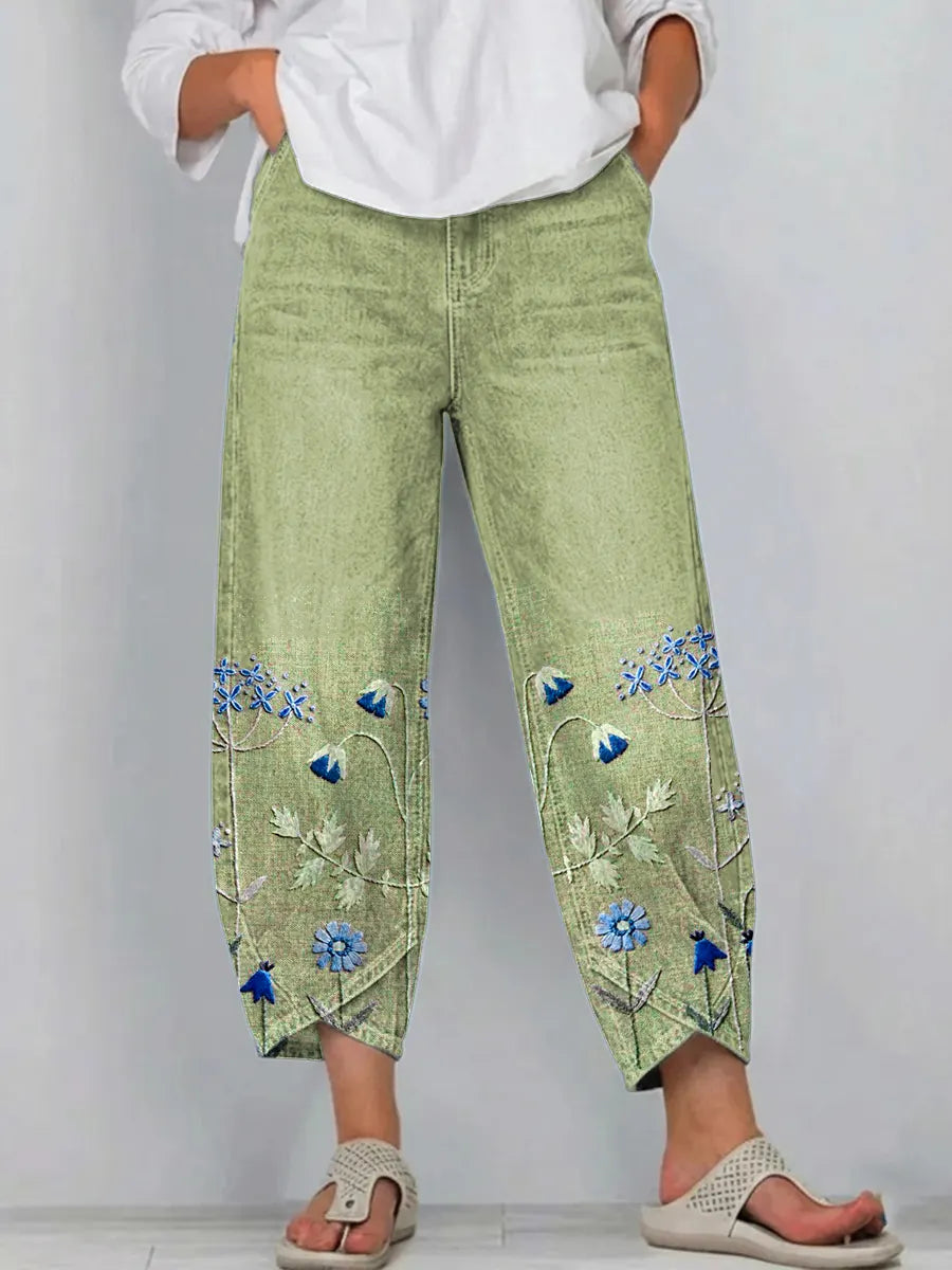Marilena | Linen Embroidered Trousers for Women