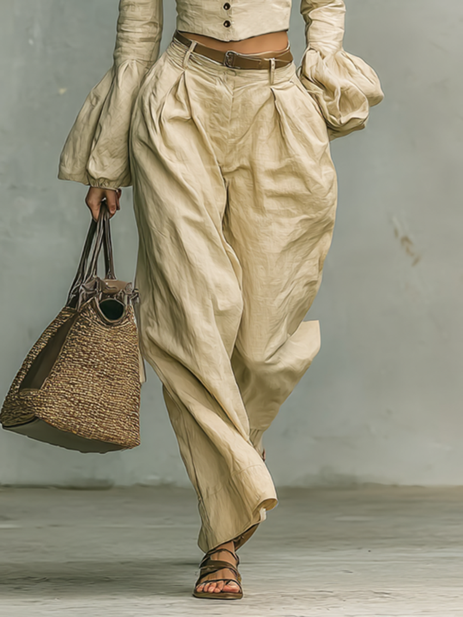 Laurence | Linen-Look Shirt and Trousers Set for Women