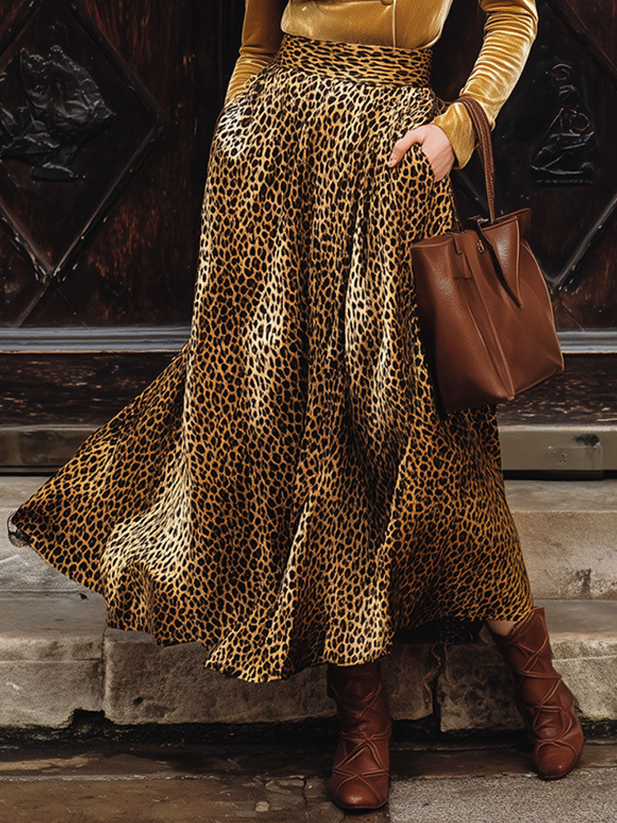 Zelinda | Velvet V-Neck Shirt and Leopard Skirt Set for Women