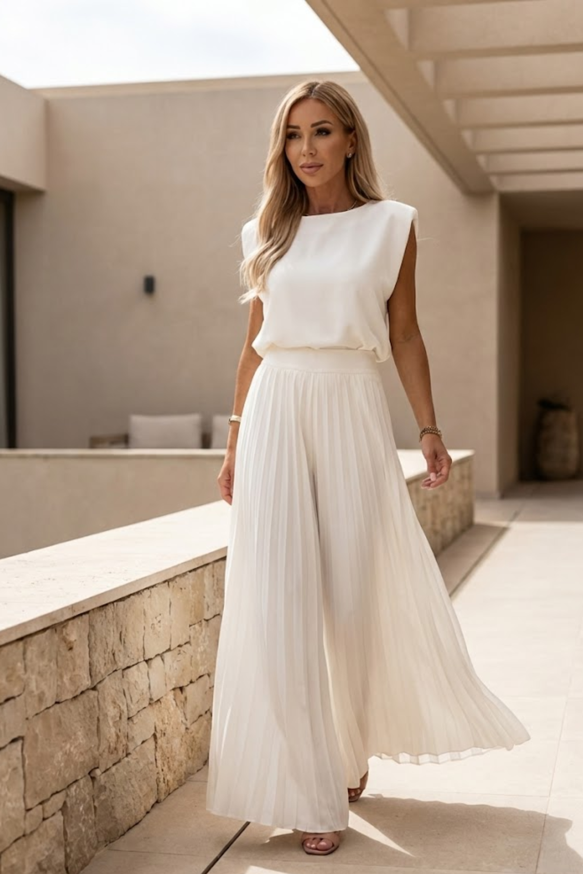 Bianca | Elegant Pleated Wide-Leg Jumpsuit for Women