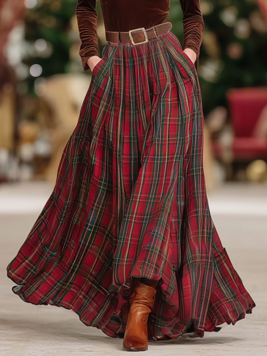 Mireille | Lace V-Neck Top and Plaid Skirt Set for Women