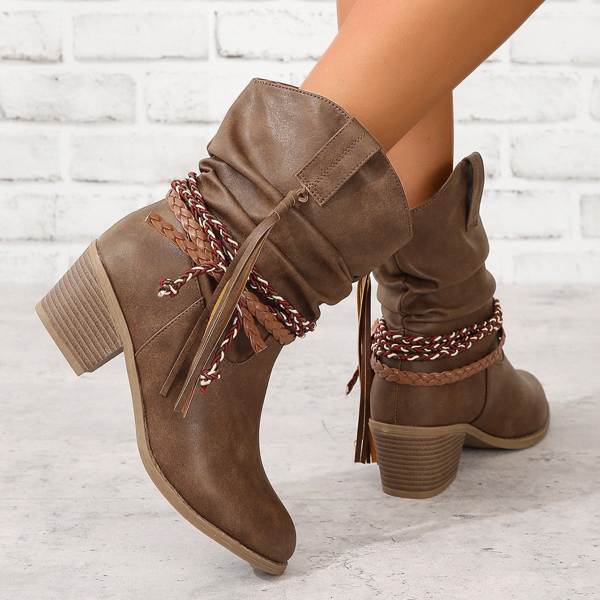 Albertine | Vintage Cowboy Tassel Ankle Boots