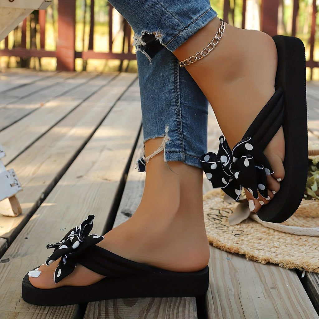 Celia | Polka Dot Bow Wedge Sandals