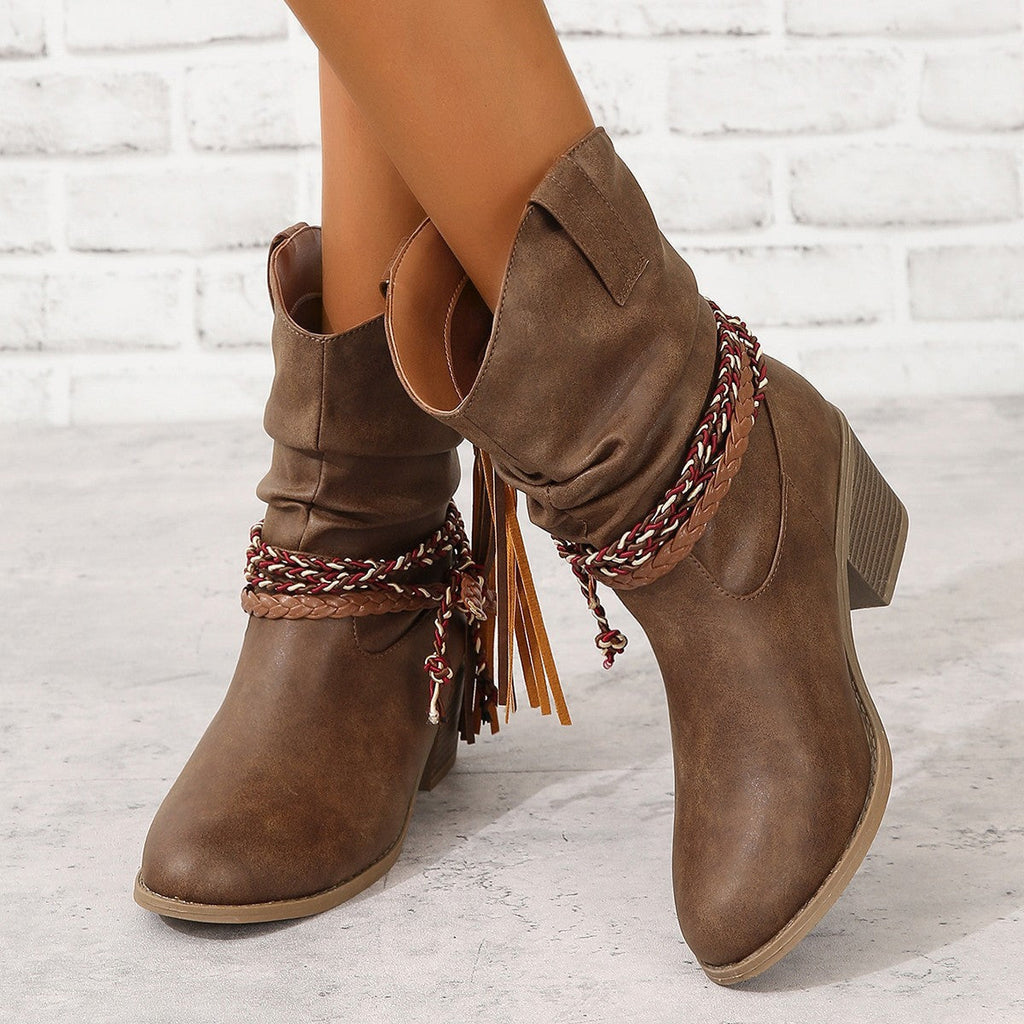 Albertine | Vintage Cowboy Tassel Ankle Boots