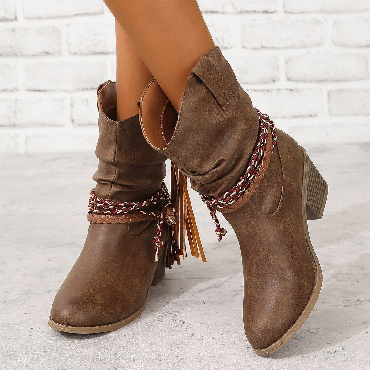 Albertine | Vintage Cowboy Tassel Ankle Boots