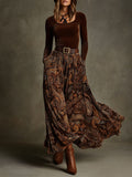 Delphine | Stretch Velvet Top &amp; Paisley Print Maxi Skirt Set with Belt