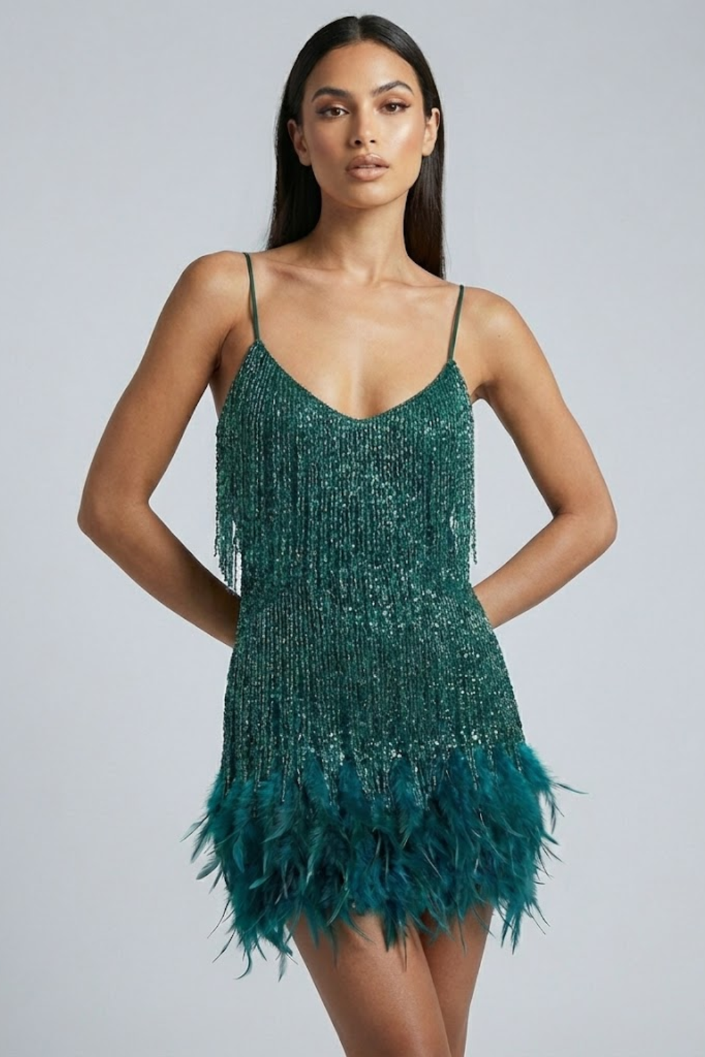 Seraphina | Feather Sequin Mini Dress