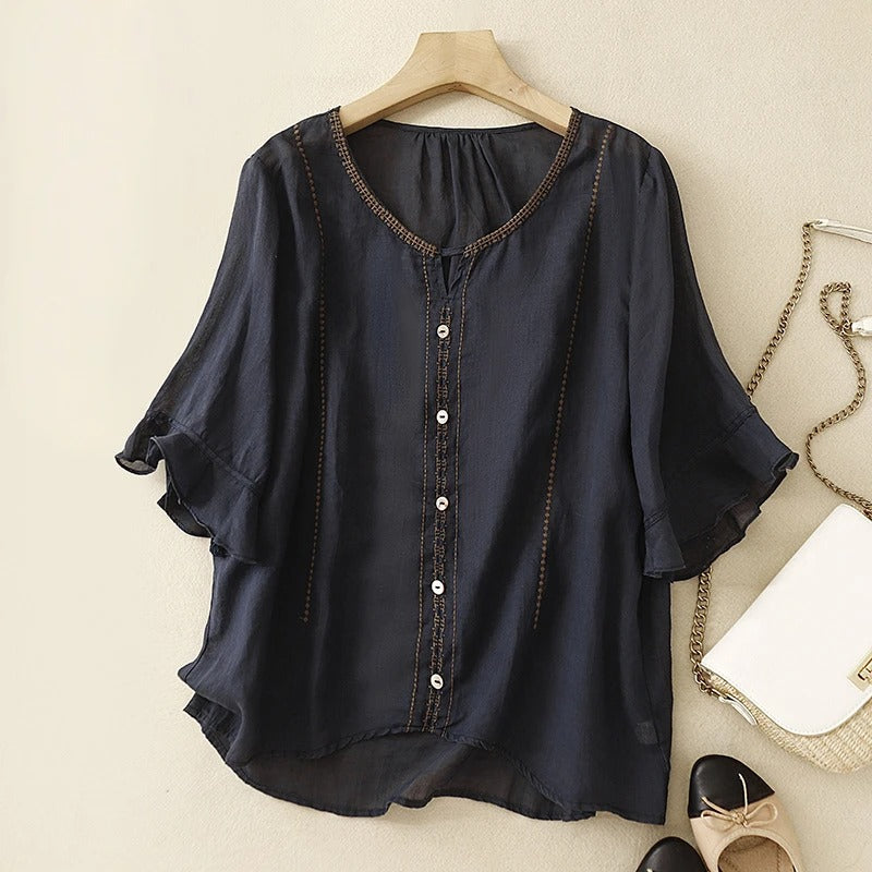 Tatiana | Pattern Ruffle Sleeve Blouse for Women