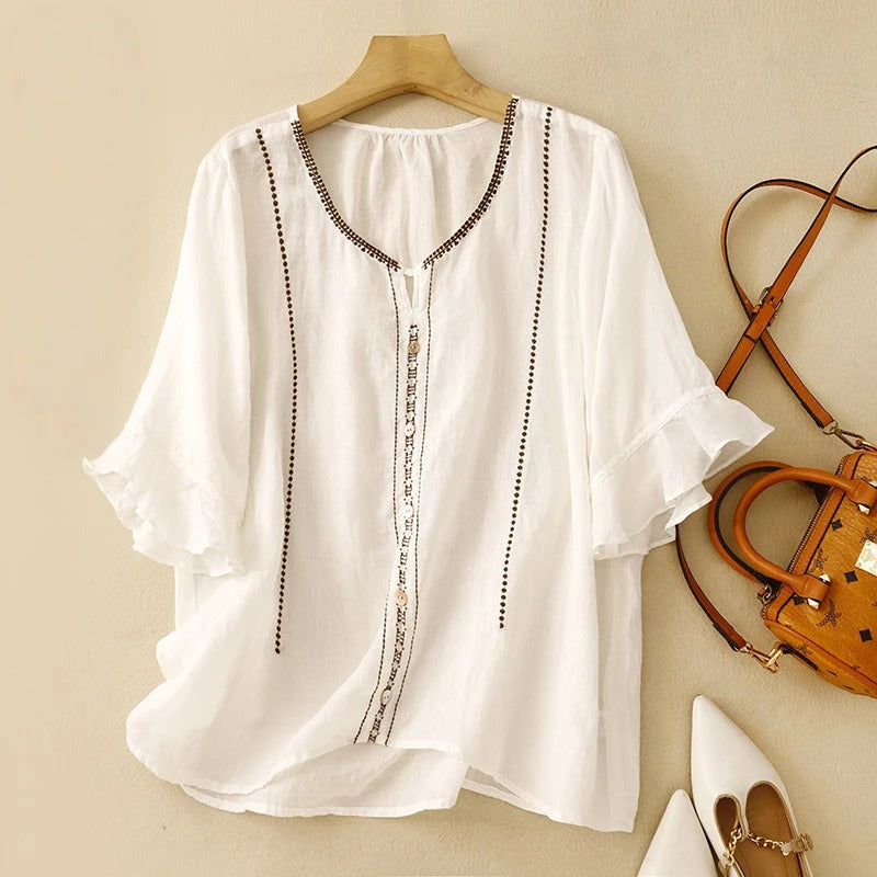 Tatiana | Pattern Ruffle Sleeve Blouse for Women