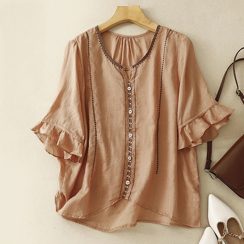 Tatiana | Pattern Ruffle Sleeve Blouse for Women