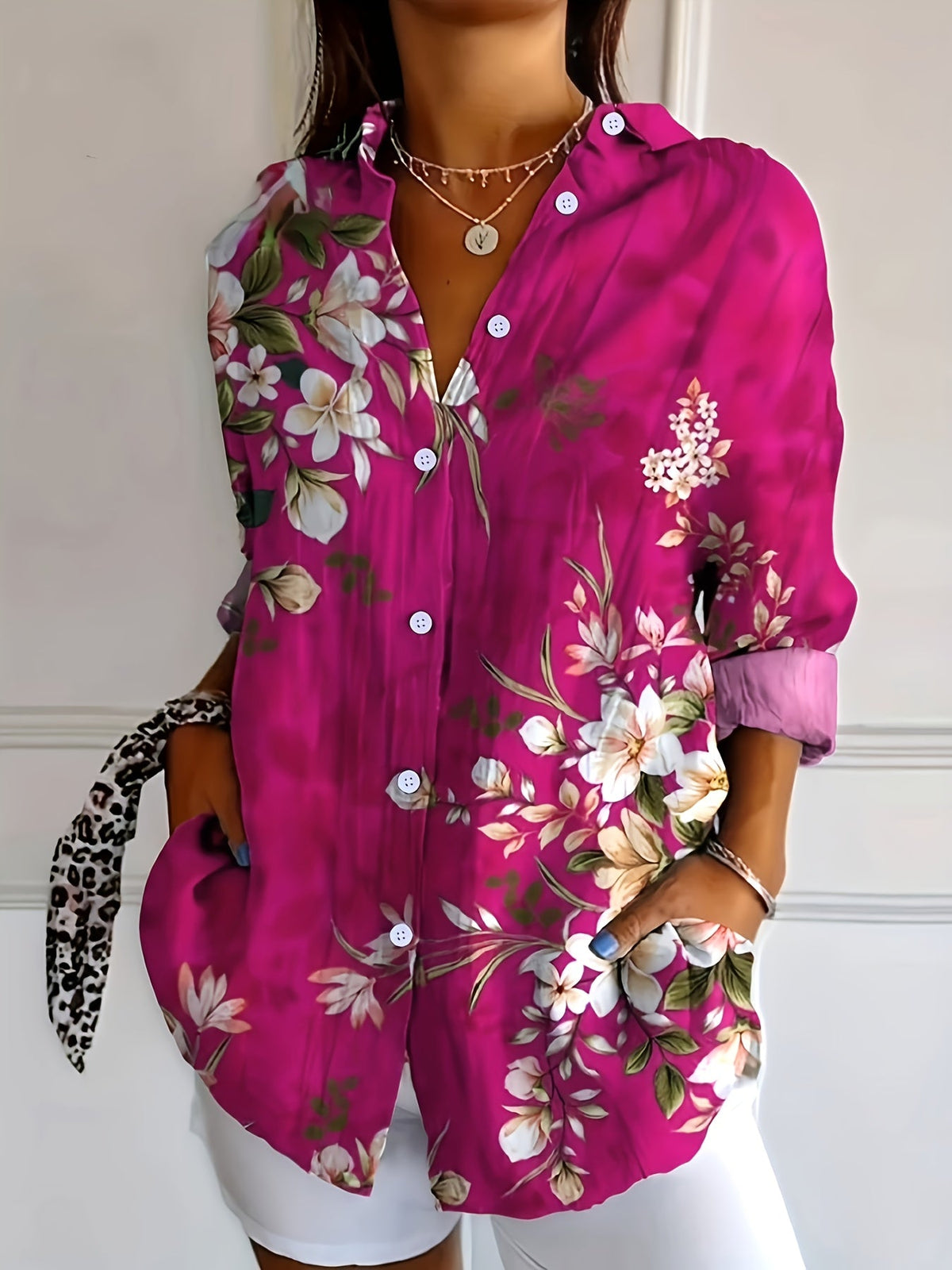 Lysiane | Floral Collared Long Sleeve Blouse for Women