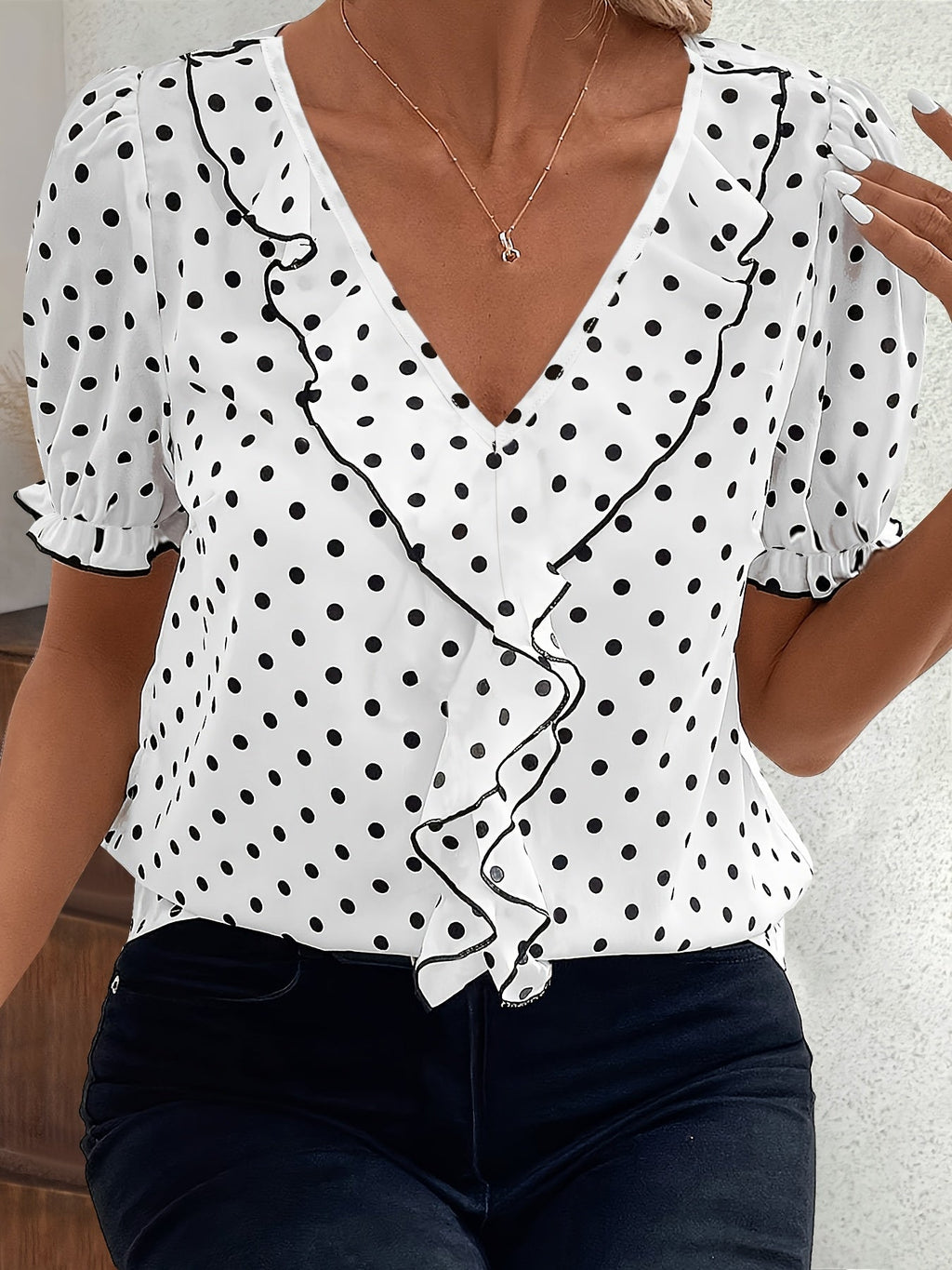 Zoraya | Lace Colour Block Bubble Sleeve Blouse for Women