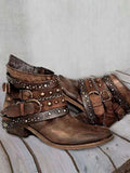 Christelle | Vintage Washed Studded Buckle Ankle Boots