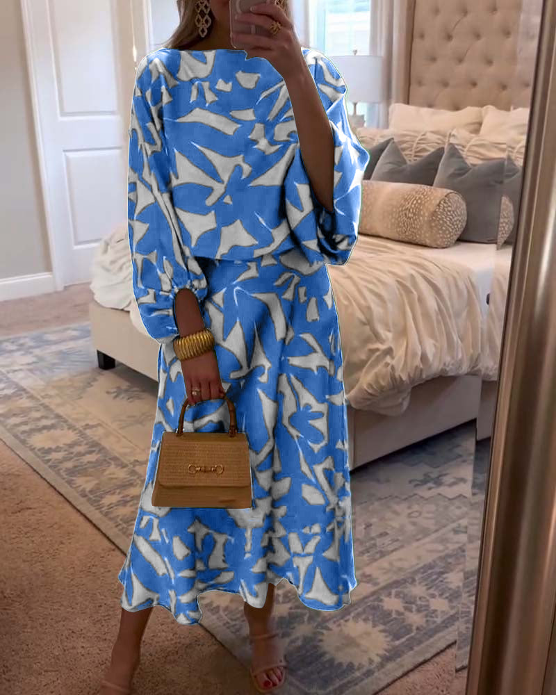 Ashley | Two-Piece Printed Set with Lantern Sleeves for Women