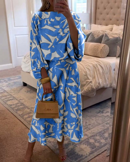 Ashley | Two-Piece Printed Set with Lantern Sleeves for Women
