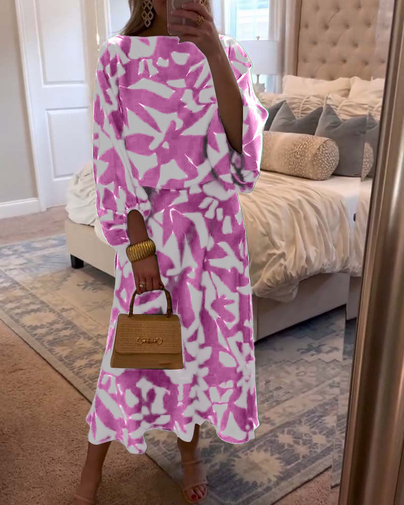 Ashley | Two-Piece Printed Set with Lantern Sleeves for Women