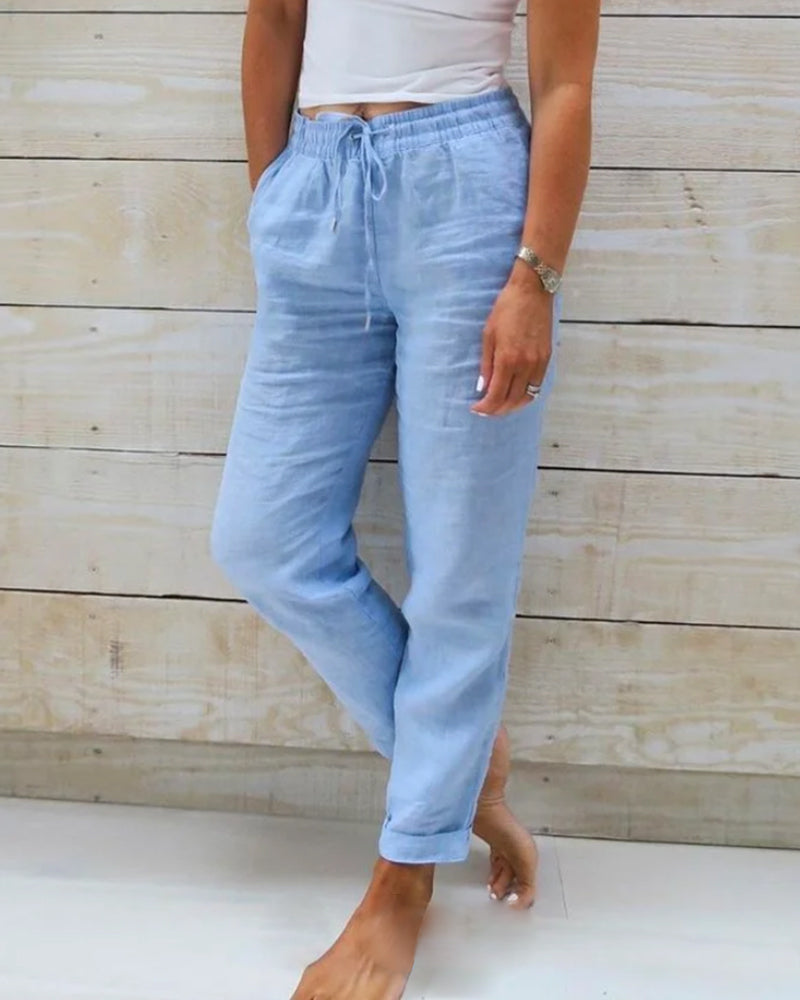 Delmira | Linen Elastic Trousers for Women