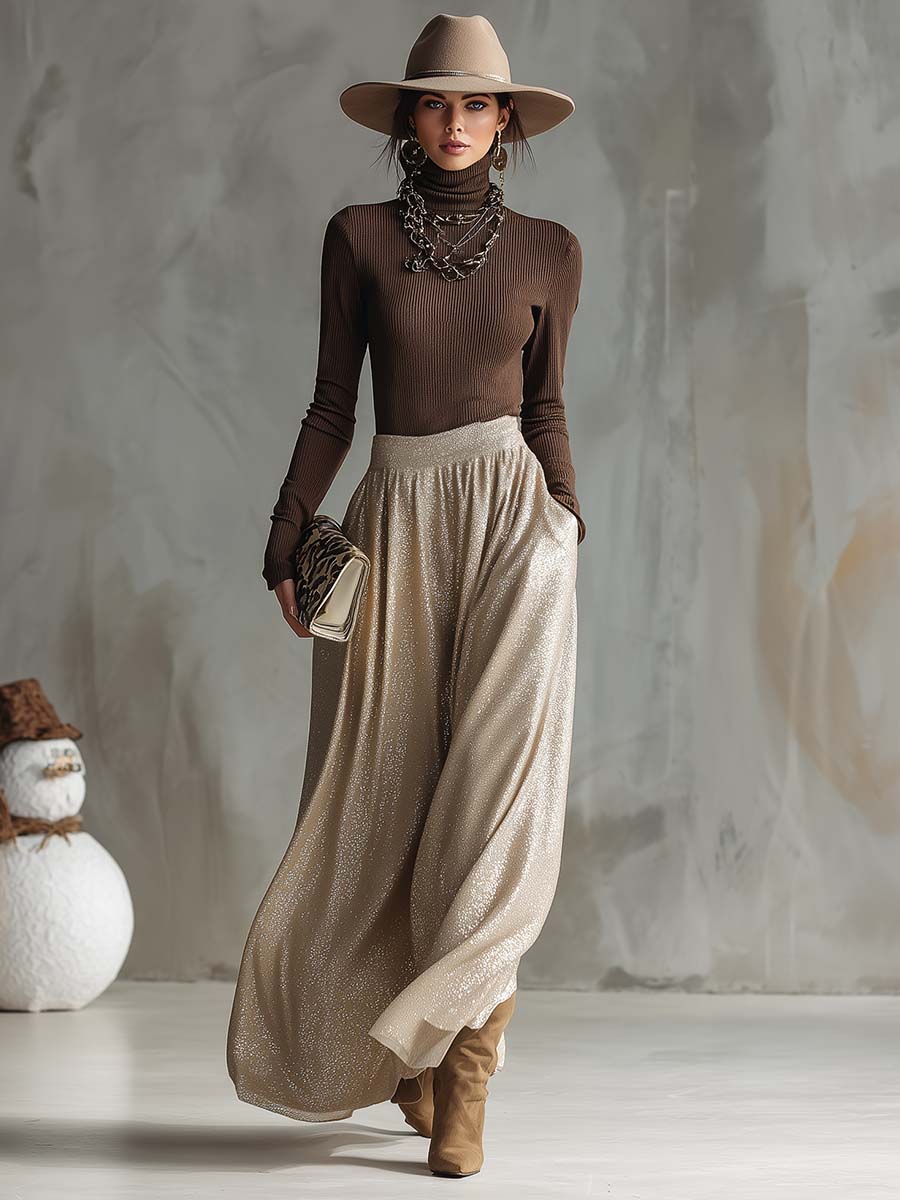 Chrysanthi | Knitted Top and Shimmer Skirt Set for Women