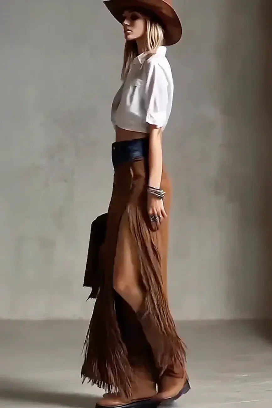 Macarena | Suede Fringe Maxi Skirt