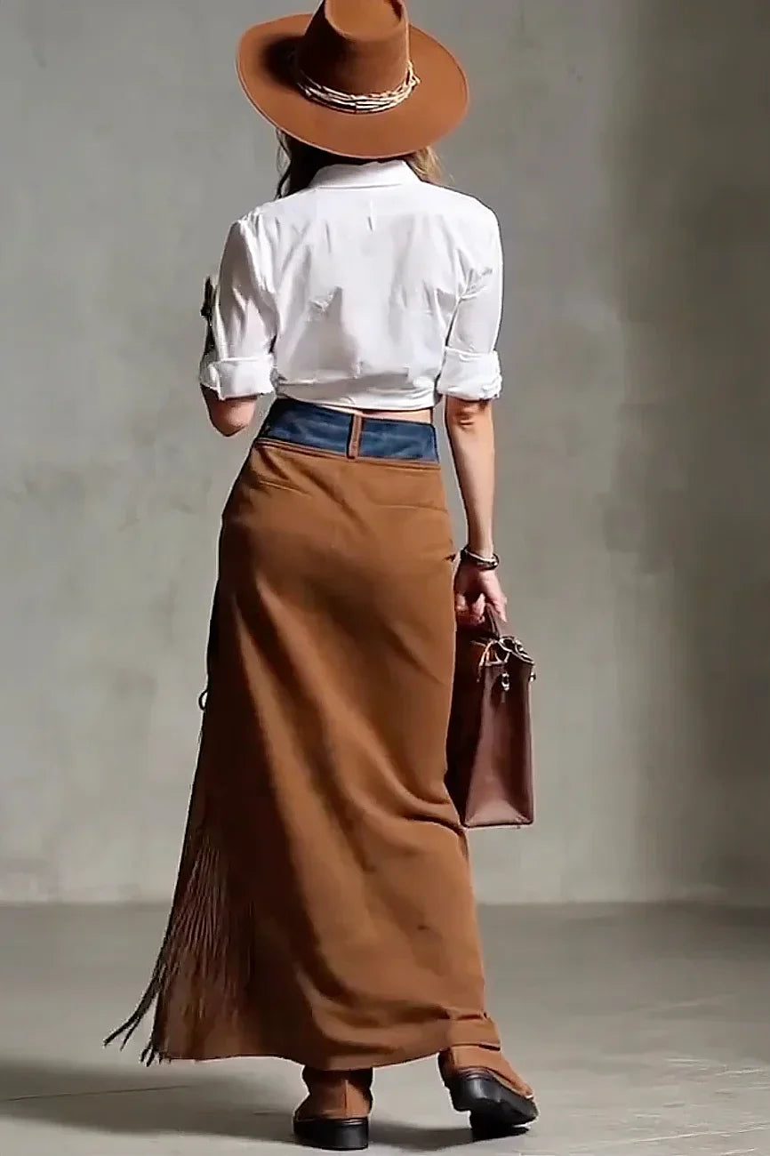 Macarena | Suede Fringe Maxi Skirt