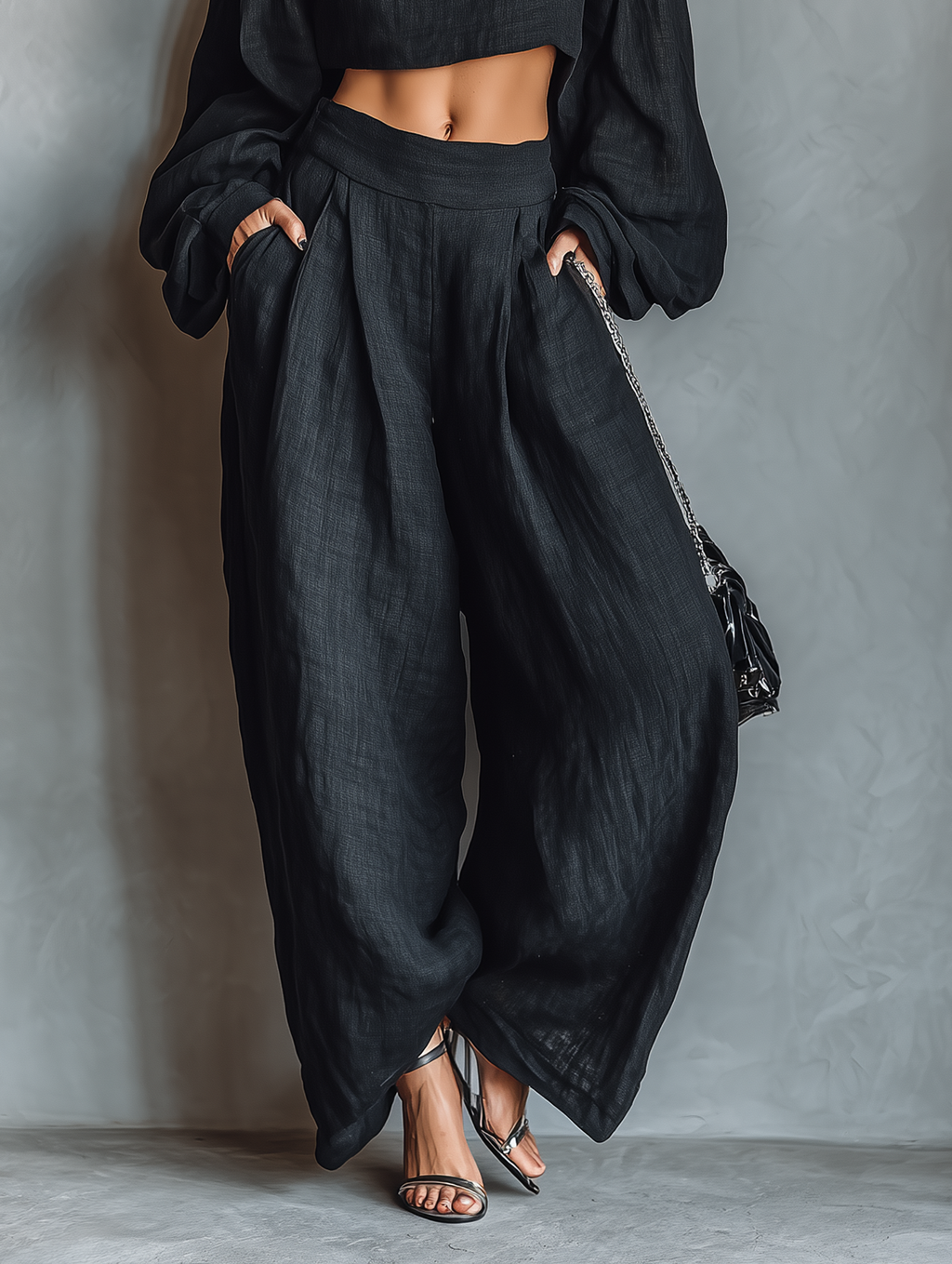 Adrienne | Elegant Linen-Blend Strapless Blouse &amp; Wide-Leg Pants Set for Women