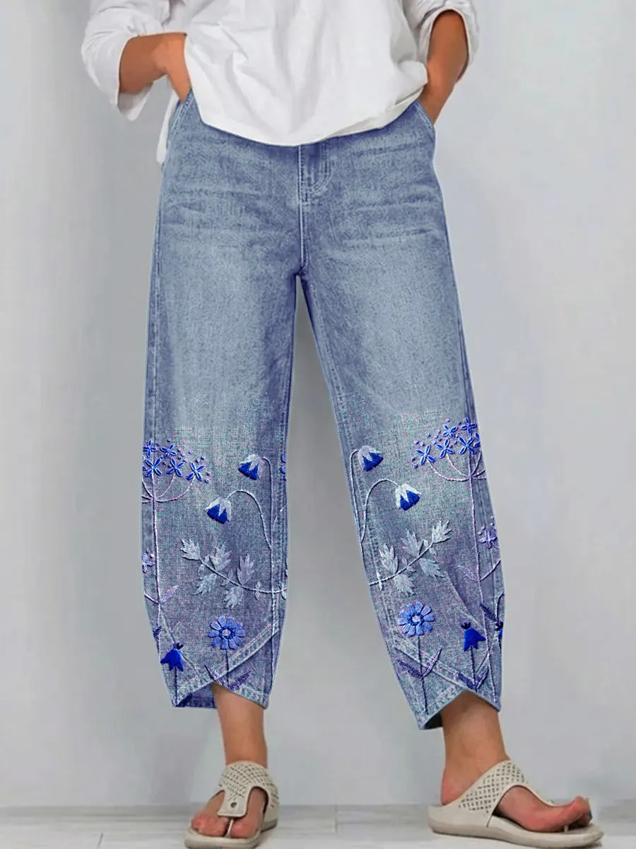 Marilena | Linen Embroidered Trousers for Women