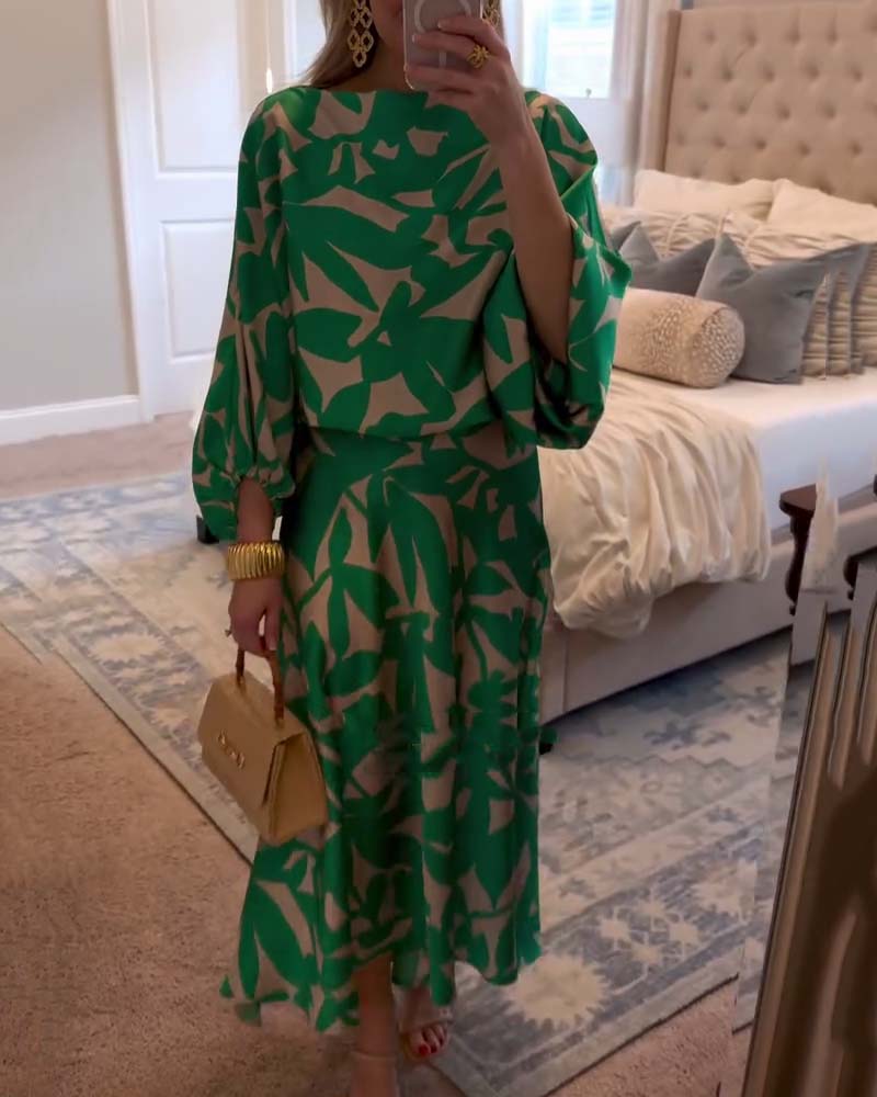 Ashley | Two-Piece Printed Set with Lantern Sleeves for Women