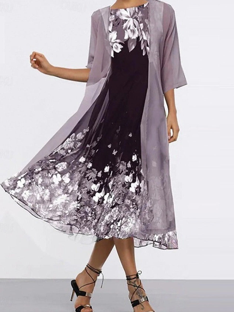 Genoveva | Floral Crew Neck Half-Sleeve Loose Two-Piece Set for Women
