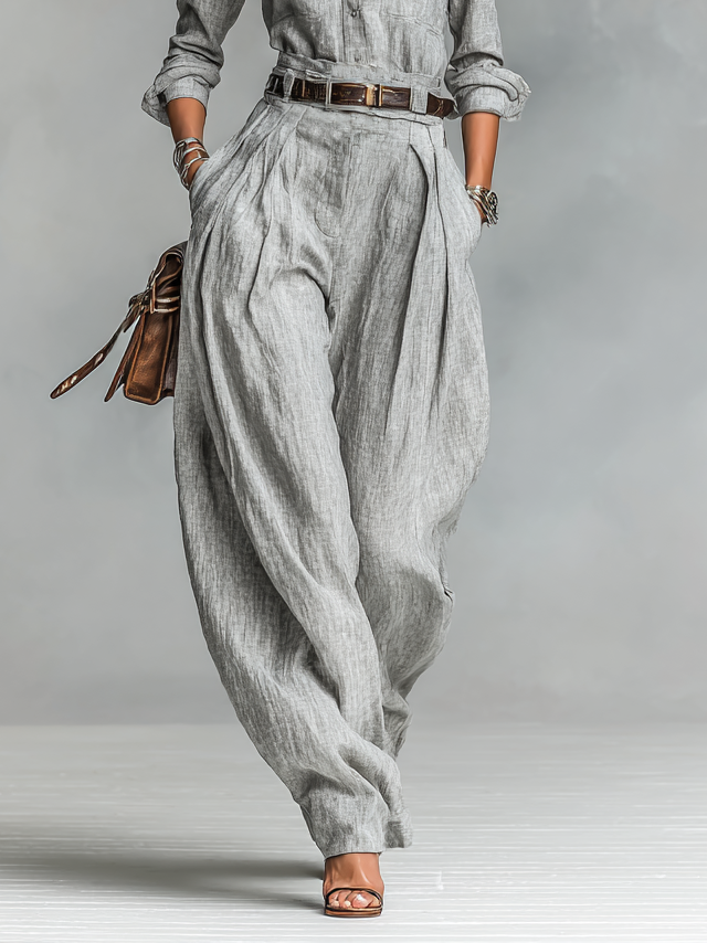 Erminia | Cotton-Linen Blend Shirt &amp; Trousers Two-Piece Set for Women