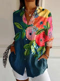 Poppy | All-Over Print Long-Sleeve Button Blouse for Women