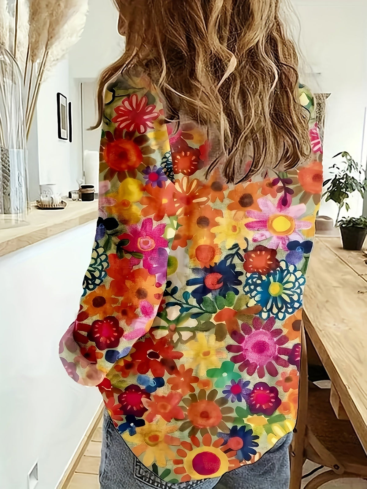 Violet | Floral Button-Front Long Sleeve Blouse for Women
