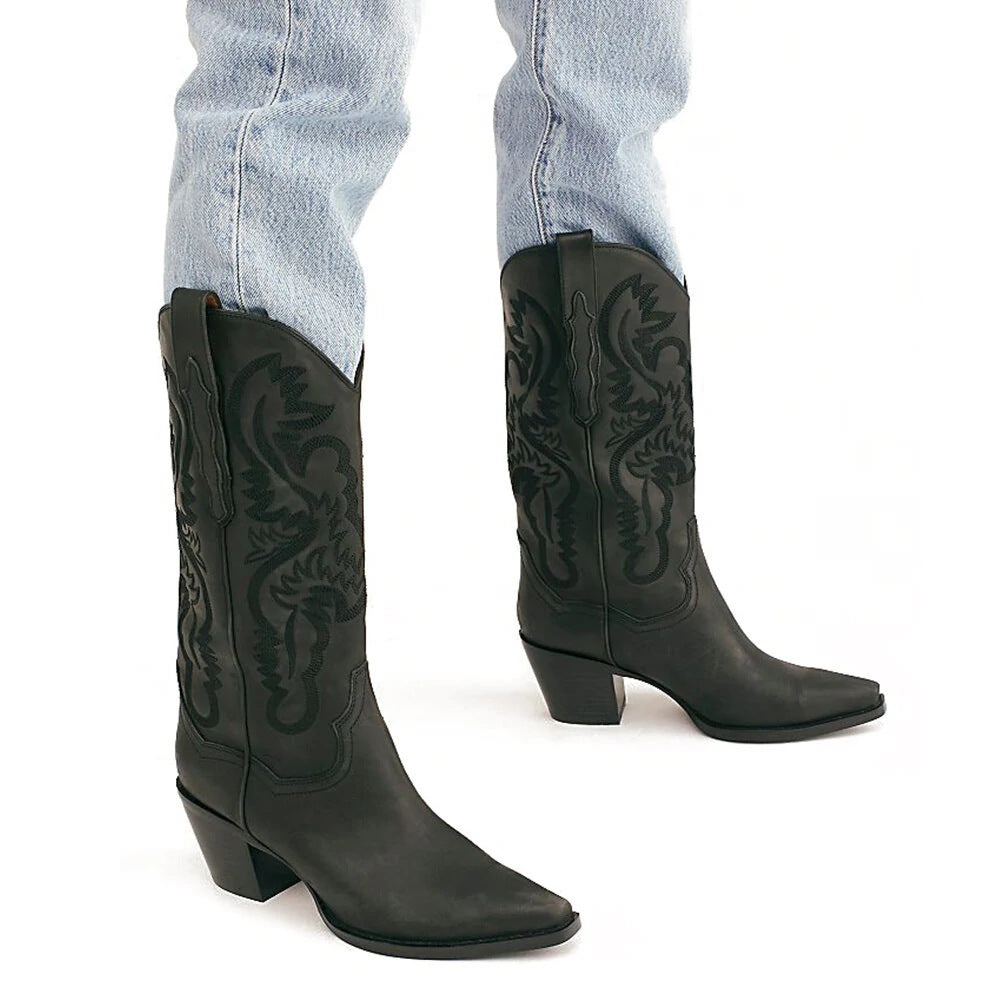Axelle | Embroidered Pointed Toe Western Boots
