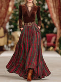 Mireille | Lace V-Neck Top and Plaid Skirt Set for Women